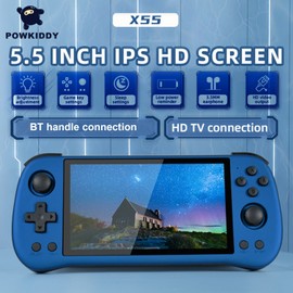 PowKiddy X55 Handheld Game Console Open-Source Portable Game Player 5.5-Inch IPS HD Screen HD TV Compatible Gaming Console Support BT & 2.4G Wireless & Wired Controller