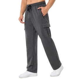 SILKWORLD Cargo Sweatpants for Men Athletic Joggers Straight Leg Pant Workout Gym Yoga Pants with Multi Zipper Pockets, Dark Grey, Medium