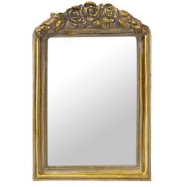 GUOER Vintage Vanity Desk Makeup Mirror Small Antique Gold Decorative Wall Mirror Resin Carved Arch Table Mirror with Stand for Living Room,Bedroom Dresser,Desktop Decor 5" x 7" ﻿