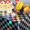 2Pack Iridescent Checkered Plastic Tablecloth, Shiny Disposable Laser Rectangle Table