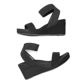 DREAM PAIRS Womens Open Toe Elastic Ankle Strap Platform Wedge Sandal, Black/5-10 (Nini-5),Size 8,Black,NINI-5