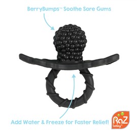 RaZbaby RaZberry Silicone Baby Teether Toy - BerryBumps Soothe Babies Sore Gums - Infant Teething - Hands Free Design - BPA Free - Easy-to-Hold Design - Teething Relief Pacifier - Fruit Shape - Black