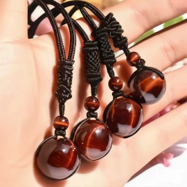Red Tiger Eye Healing Pendant Necklace Reiki Amulet for Men Women 16mm Round