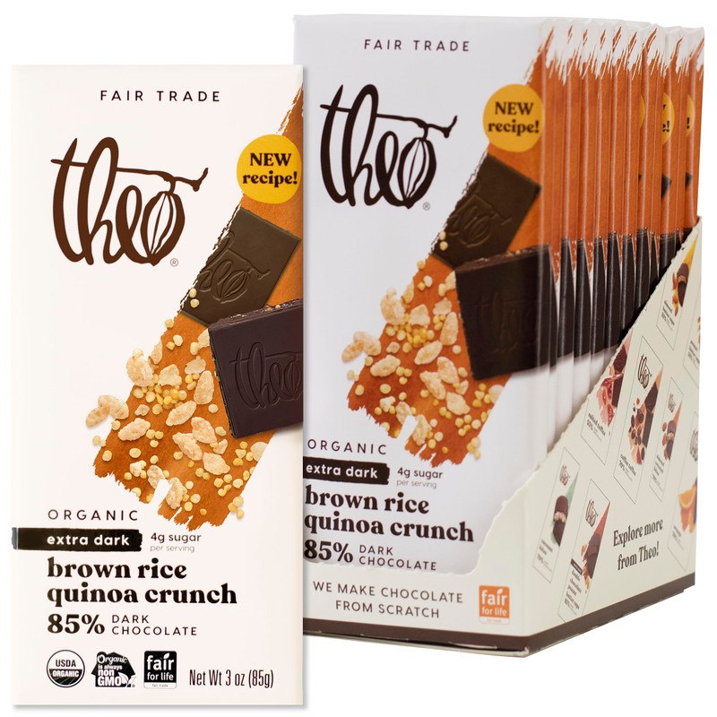 Theo Chocolate Brown Rice Quinoa Crunch Organic Dark Chocolate Bar,
