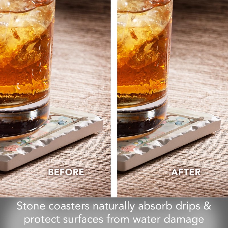 Thirstystone Rosewood Ranch 4-Pack Assorted Tumbled Tile Stone Coasters with