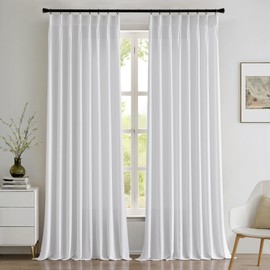 EMEMA White Privacy Sheer Curtains 108 Inches Long Non-See-Through Solid Pinch Pleated Semi Sheer Curtain for Bedroom Living Room Light Filtering Window Drapes 2 Panels W52 x L108