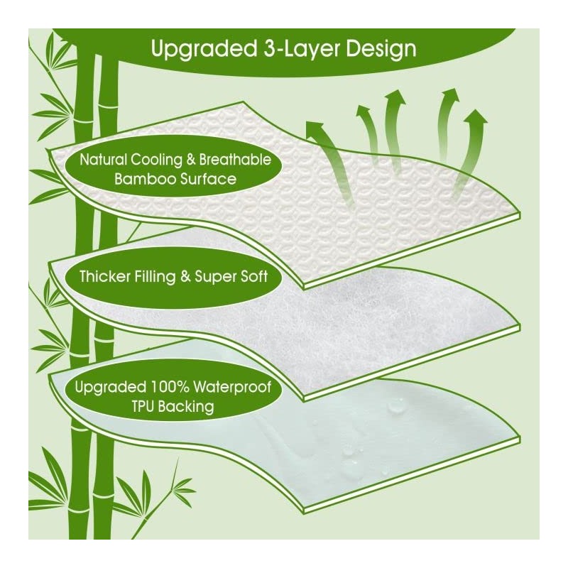AVARNO Bamboo Rayon Pillow Protectors with Hidden Zipper Queen Size
