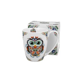Taste of Poland Polish Folk Art Porcelain Bullet Mug, 380ml (Lowicz Owl)
