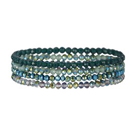 JewelryWe Bead Bracelet Women's Elastic Bracelet: Green Boho Crystal Beads Stretch Bracelet Multilayer Stones Stackable Bracelet Bangle Gift for Wife Girlfriend