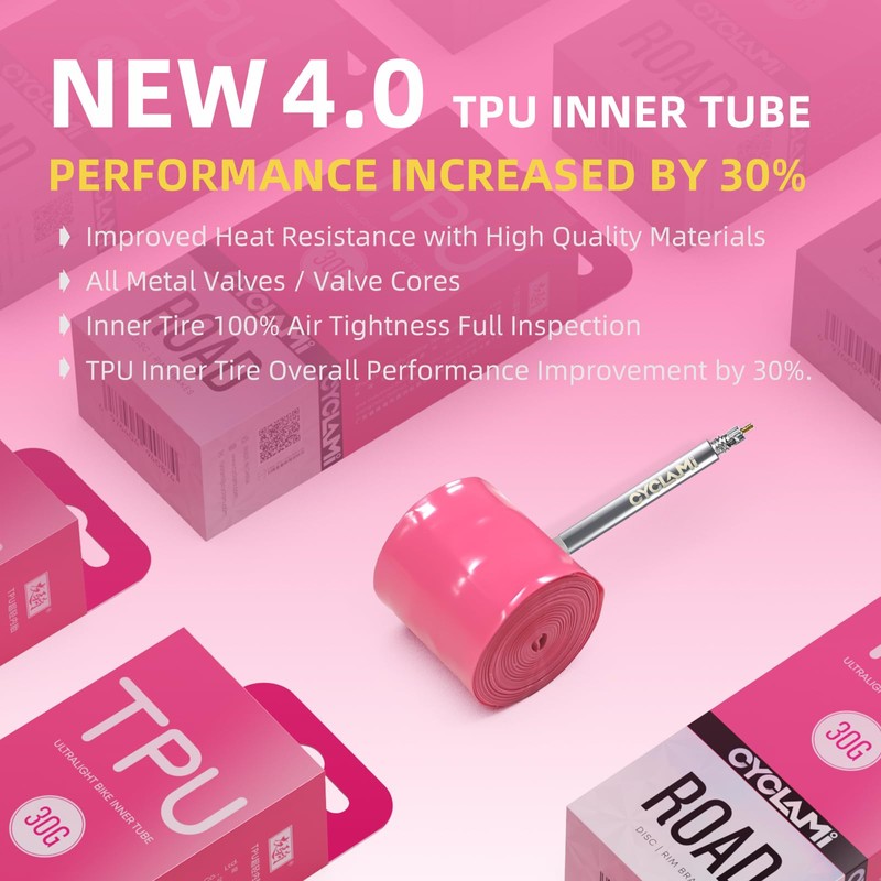 CYCLAMI 1/2PCS TPU Inner Tube 700C,Metal Valve Ultralight 30g Road
