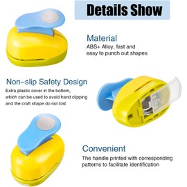 6 Pieces Craft Holes Punch 1 Inch Paper Punchers Scrapbook Punches,Round, Star, Square, Heart, Flower, Wave Circle Shape