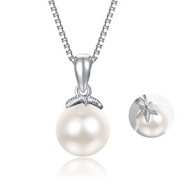 AENEAS Pearl Necklaces for Women Sterling Silver Single Pearl Drop Pendant Necklace Starfish Real Natural Freshwater Pearl Jewellery Gifts for Women