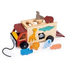 Mentari Toys - Shape Sorting Safari Truck - 9pc Wooden Pull Along Shape Sorter Toy - Montessori Activity Toy for Toddlers - Boost Fine Motor Skills and Shape Recognition - Educational Toy - Age 2+