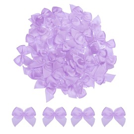 MECCANIXITY 50Pcs Mini Ribbon Bow 1" Mini Fabric Satin Ribbon Flower Bows for Craft DIY Sewing Wedding Birthday Party Purple