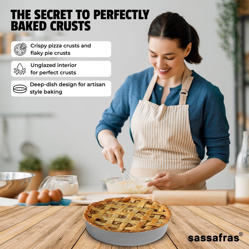Sassafras Superstone® Stoneware Pie and Pizza Baker with Grey Glaze