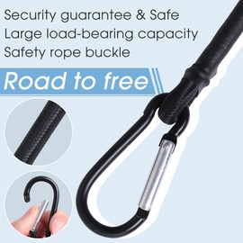 Bungee Cord with Carabiner Hook Clip|4 Pack Black Rubber Heavy Duty Straps Elastic Rope Locks onto Anchor Points for Outdoor Tent/Bike/Transporting/Luggage Rack/Cargo/Camping/RV/Hand Carts(60"