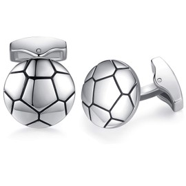 HONEY BEAR Sports Football Soccer Cufflinks - Stainless Steel For Mens Shirt Wedding Business Gift,Silver