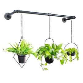 Metal Plant Hanger Indoor with 6 Hanging Chains, 69.5 Inch Black Hanging Planters Rod for Indoor Plants, Wall Hanging Plant Holder for Window, Ceiling (Pots Not Included)