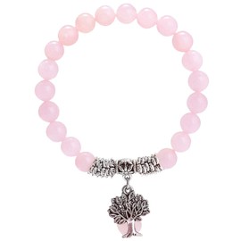 Mookaitedecor Tree of Life 8 mm Gemstone Bracelets Natural Healing Crystal Genuine Stone Bead Birthstone Stretch Bracelet for Men and Women, Iron