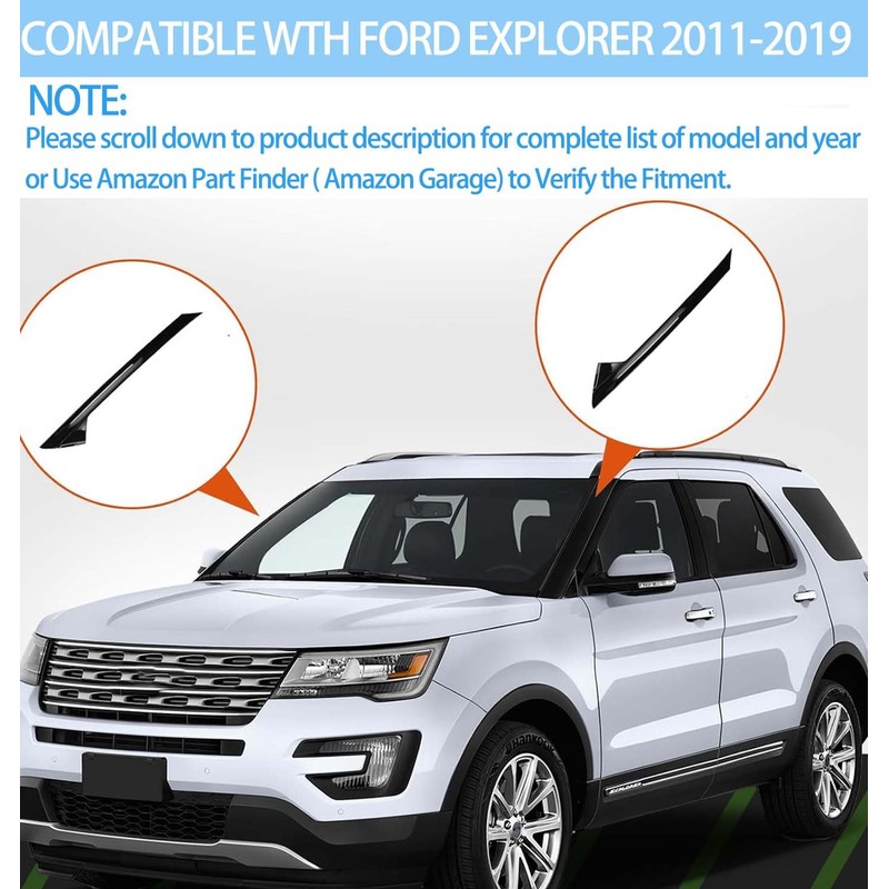 11-19 Explorer Windshield Outer Trim Pillar Front Molding Right+Left Replacement
