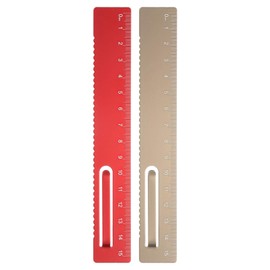 QUARKZMAN Set of 2 Straight Rulers 15 cm Metric Metal Aluminium Alloy Measuring Bookmark Clip Ruler Scale Tool for Measuring Study Reading Classroom Office Red/Gold