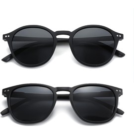 ZENOTTIC 2 Pairs Polarised Sunglasses Women Men Unisex Retro Vintage Round Square UV400 Protection, c6 2-pack (black round and black square)