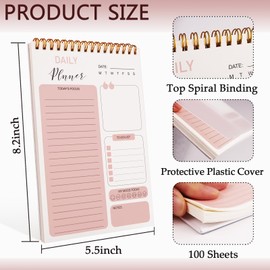 8.2x5.5 Inch To Do List Notebook for Work, Spiral To Do List Notepad for Women, 100 Sheets Undated Daily Planner for Office, School and Home Goal Setting (Pink)