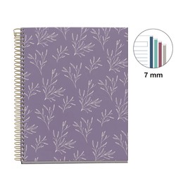 Miquelrius MR48234 A5 Recycled Notebook Horizontal Stripes 7mm 120 Sheets 4 Coloured Stripes Spiral Bound Garden Memories Collection Purple Flowers