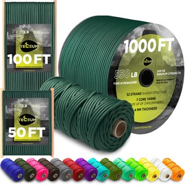 TECEUM Paracord Type III 550 Dark Emerald Green – 200 ft – 4mm – Tactical Rope MIL-SPEC – Outdoor para Cord –Camping Hiking Fishing Gear and Equipment – EDC Parachute Cord – Strong Survival Rope 022