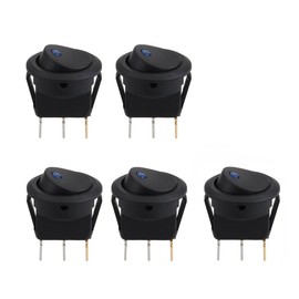 Qiuyan 5pcs Blue LED Illuminated Round Rocker Switch Press Button On/Off 12v 25A Car Van Dash Light for Car Auto Boat Household Appliances