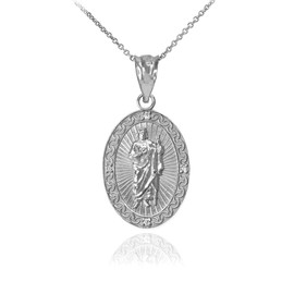 Sterling Silver Saint Jude Thaddeus CZ Oval Medal Pendant Necklace (Small), 18"