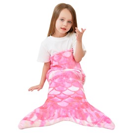 Viviland Mermaid Tail Blanket - Plush Mermaid Wearable Blanket for Girls All Seasons Soft Flannel Snuggle Blanket Scale Sleeping Bag 17"×39" Pink