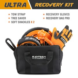 RAYTEEN 4x4 Off-Road Recovery Kit | Includes 33,000lbs x 20ft Tow Strap, 20,000lbs x 8.2ft Tree Saver, 2PCS 39,600lbs Soft Shackle, Recovery Gloves, Carry Bag | Suits for 4x4 Offroad UTV ATV Trucks