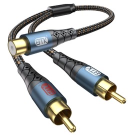 EMK RCA Splitter Cable 30 cm RCA Female to 2 Male 24K Gold-Plated RCA Adapter Stereo Audio Y Splitter Cable Coaxial to 2RCA for Soundbar, TV, Speaker, Subwoofer (Female-2Male)