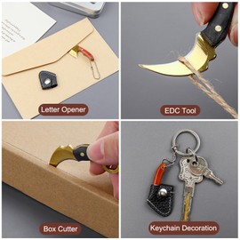 Ruksifg Mini Knife Set Tiny Knife EDC Knife for Package Opener, Letter Opener, Collection, Mini Knives Set with Sheath and Sharpener(Gold-5Pcs)