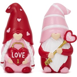 VALERY MADELYN 2 x Valentine's Day Decoration Gnome Figures Heart Decoration, Wedding Decoration Gift, Spring Decoration Table Decoration House, Red/Pink Romantic Gnomes Set, 8 cm (M)