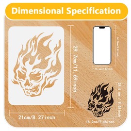 Flame Skull Painting Stencil 11.7 x 8.3 Inch Drawing DIY Craft Reusable Plastic A4 Size Stencil for Painting on Motorcycle, Car,T-Shirt or Wood Wall Canvas