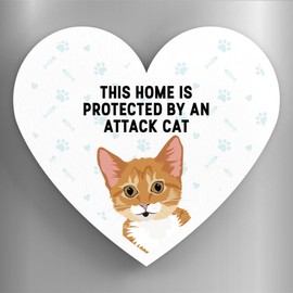 Global Designs Ginger Tabby Kitten Cat Home Protected Attack Cat Katie Pearson Artworks Heart Shaped Wooden Magnet