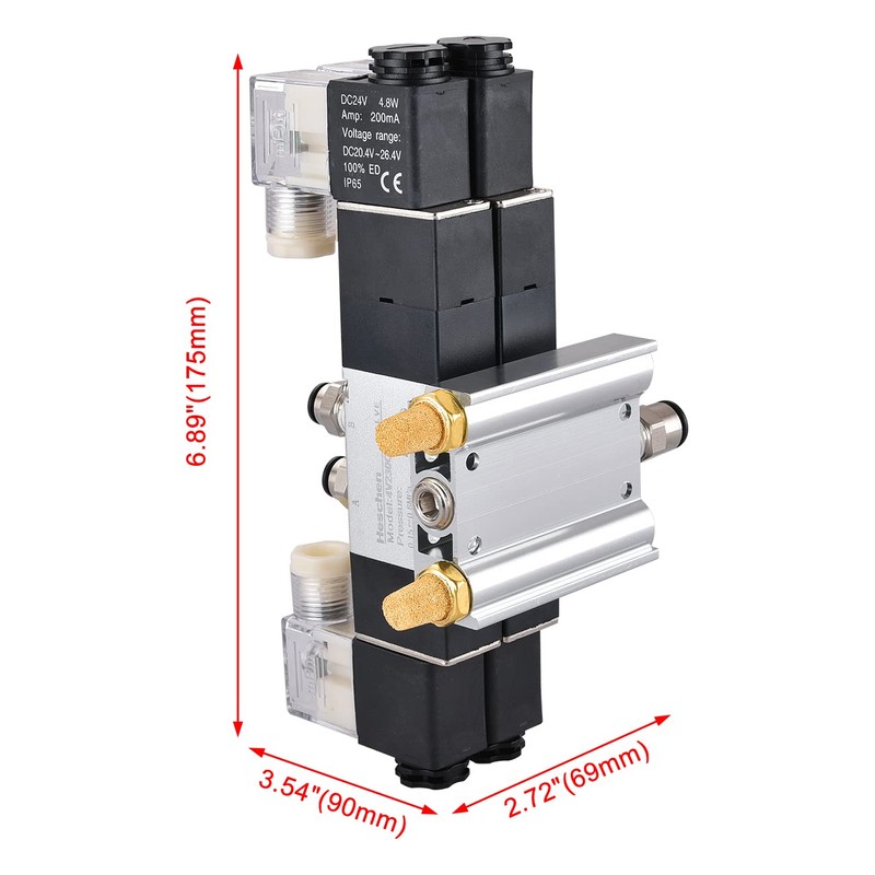 Heschen Electrical Pneumatic Twin Solenoid Valve, 4V230C-08, 24VDC, PT1/4, 5