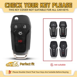 FT FUNTOR for Ford Car Key Cover,Compatible with Ford Bronco F-150 F-250 F-350 F-450 F-550 Raptor Fusion Ranger Ranger XLT Figo,4 Buttons TPU Key Cover with Keychain (C-Grey)