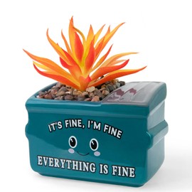 Emotional Support Dumpster Fire Desk Decor, Fake Plants in Ceramic Succulent Pots, Motivational Positive Thinking Office Desk Accessories, Funny Gifts for Women, Men, Coworkers