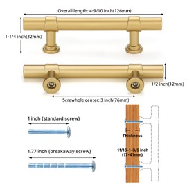 Rergy 5 Pack Gold Cabinet Pulls Kitchen Cabinet Handles Brushed Brass Cabinet Handles Brushed Gold Drawer Pulls Kitchen Cabinet Hardware 3 inch Hole Center Cabinet Hardware