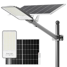 Solar Street Lights Outdoor Waterproof, Ultra-Bright 6500K LEDs, All Aluminum Commercial Solar Flood Light with Remote Control, Dusk to Dawn Security Light for Yard, Farm, Sports Court & Parking Lot