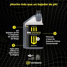 UP NUTRIENTS pH Reducer 250ml PH Down Citrus Extract for Plants and Crops, pH Minorator with Dispenser, 100% Natural, Non Caustic, Non-Toxic, Suitable for Organic Farming