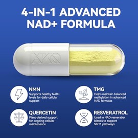 XKQ Liposomal NAD+ Supplement with Resveratrol, 60 Count | NMN Supplement, For Men & Women, 910mg, 60 Servings, Take 2 Daily