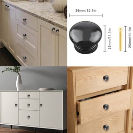 Yijunmca 12 Pack Cabinet Knobs Round Pulls 34mm Wooden Knobs Drawer Knobs with Screws for Dresser Furniture Kitchen Bathroom Cupboards Shutters Wardrobe Pull Mushroom Shape Handle Knobs, Black