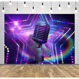 Loccor 5x3ft Fabric Microphone Music Backdrop Star Stage Show Retro Microphone Karaoke Disco Background Music Party Decorations Photoshoot Studio Props