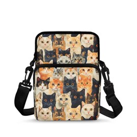 TSOVTHRID Black Brown White Cats Pattern Little Girls Boys Messenger Bag, Travel Crossbody Bags Small Sling Bag Cell Phone Purse Gifts for Birthday, Holiday