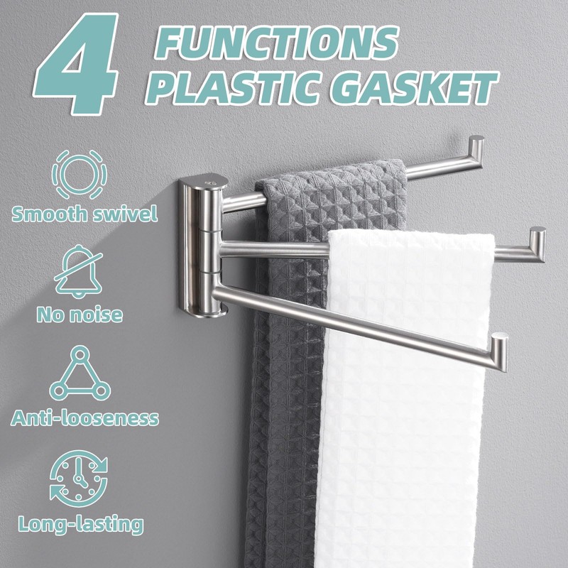 APLusee Brushed Nickel Swivel Towel Rack, 304 Stainless Steel Foldable