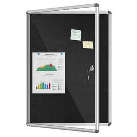 Mifuro 38"x28" Enclosed Bulletin Board, Lockable Weather-Resistant Aluminum Cork Noticeboard for School & Office, Silver Frame w/Black Flet